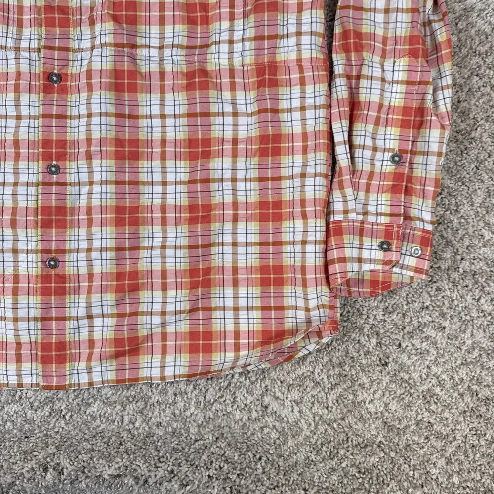 Orvis Shirt Mens Medium Orange Plaid‎ Active Fit Ventilated Fishing Button Down